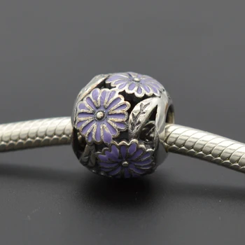 925 Sterling sølv Lilla Daisy Blomst Europæiske Perler, Charms, Armbånd & Halskæde Smykker DIY tilbehør vinter gave
