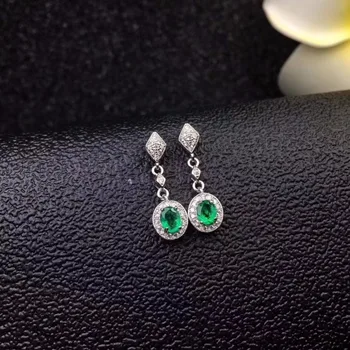 Uloveido Naturlige Emerald Stud Øreringe Kvinder, 925 Sterling Sølv Gemstone Smykker Bryllup, 4*5 mm Velvet Max Certifikat FR153