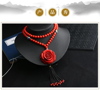 Elsker den kæde af året zhu sha rød sweater kæde lang stil rose halskæde rødt reb vedhæng.