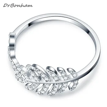 DrBonham blad Design hvid guld fyldt micro bane klar zircon sten Bryllup forlovelsesringe piger DR1729