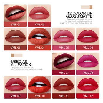 12 farver Mat Lipgloss Vandtæt Flydende Lip Gloss Langvarig Kosmetiske Læifter Non-stick Pigment Makeup Lipgloss 4ML