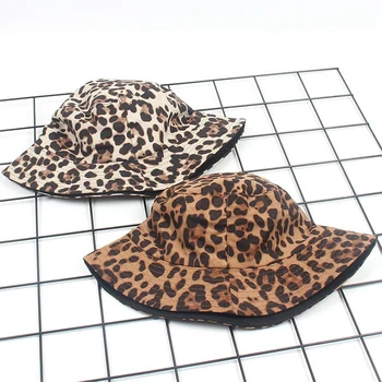 Leopard Dobbelt-Sidet Cap Med Flad Top Fiskeren Hat Til Udendørs Vilde Folde Solhat Spand Cap-Mørk Leopard