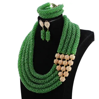 Miss mousaie Guld Perler og Grøn Krystal Halskæde Øreringe Armbånd Smykker Sæt Afrikanske Brude Kostume Smykker Sæt GB002