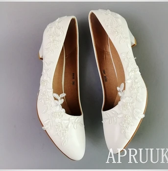 Høj kvalitet lace pumper sko til kvinden plus størrelse 41 42 lille 3 CM hæl brude bride bryllup sko pumpe shoes de novia damer