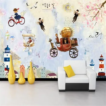 Milofi brugerdefineret baggrund vægbeklædning vægmaleri koreansk stil tegnefilm fantasi fyrtårn TV sofa restaurant baggrund væggen