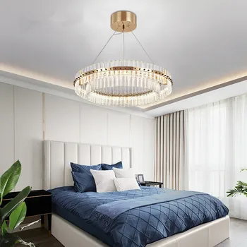 Moderne stue krystal lysekrone LED-ring lysekroner soveværelse loft lys golden bronze / chrome