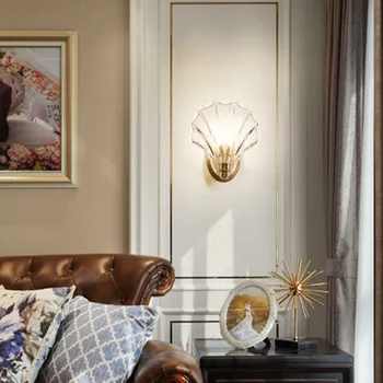 Nye 2019 Luksus Krystal Glas Shell Luksus Guld væglampe, Lys Pærer LED-Lys Soveværelse, Stue, Indendørs Kampprogram