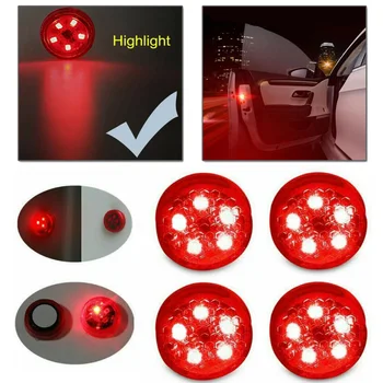 4x Bil 5-LED Døren Åben advarselslampen Strobe Flash Anti-kollision Sikkerhed Rødt Lys bildøren LED advarselslys