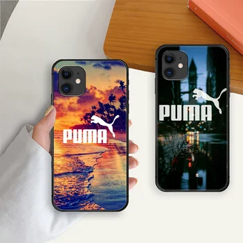 Luksus Sports Brand PUMA Telefonen Tilfælde Dække For Iphone 5 6 7 8 11 12 5S 6S X Xr XS Se Plus Pro Max Mini 2020 Sort Maleri 3D