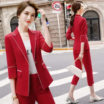 IZICFLY nye sommer stil, mode rød kvinder bukser passer sat til at arbejde Elegant kontor Buks og jakke Business OL blazer sæt