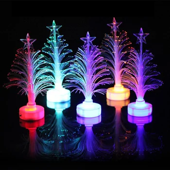 Farvet Fiberoptiske LED-Light-up-Mini juletræ med topstjerne batteridrevne Børn Toy Lys Træ På Lager