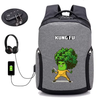 Kinesisk kung fu rygsæk Anti-tyveri USB-Opladning rygsæk mænd, kvinder, Teenagere Laptop backpack studerende bog Rygsæk