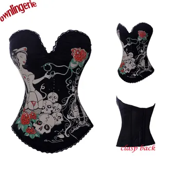 Køn kvinder eksotiske western stil helvedes ild bustier talje corset undertøj,lås tilbage paoson kærlighedshistorie design party corset tøj