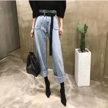 Koreanere Jeans Til Kvinder Af Høj Talje Løs Lige Bukser 2021 Trendy Streetwear Casual Vintage Denim Bukser Mødre Boyfriend Jeans