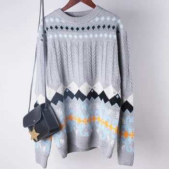 Hirsionsan Diamant Sweater Kvinder Twist Strikket Vinter Nye Tykkere Pullover Oversize Vintage Jumpere Casual Elastisk Overdele
