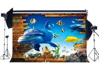 3D Undersøiske Verden Baggrund Akvarium Baggrunde Fisk, Koraller, Delfiner Crash Mur Tropiske Baggrunden