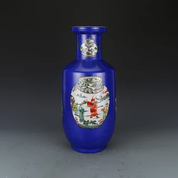 Antikke QingDynasty porcelæn vase,Blå og Fem-Farvede Tal flaske,Hånd-malet håndværk,Dekoration,Indsamling og Pynt