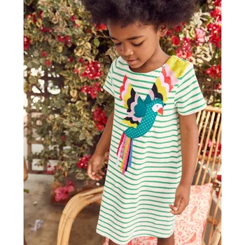 Sommeren Amerikanske og Europæiske stil farverige fugle bomuld stripe pige kjole