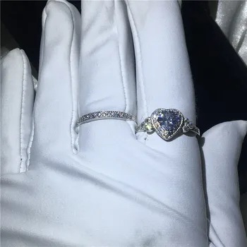 Choucong Vintage-Hjerte Form Løfte Ring sæt 5A Zircon Cz 925 Sterling Sølv Engagement Bryllup Band Ringe til Kvinder Smykker