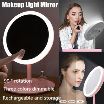 Bærbare Led Lys I Makeup-Spejl Opladelig Justerbar TableDesk Storage Kosmetiske Spejl Touch Lysdæmper Forfængelighed Makeup-Spejl