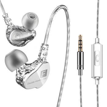 QKZ CK9 Øretelefon Flytning Coil Dual In-ear Headset Tung Bas, Stereo In-line Kontrol 3,5 mm Kabel Øretelefoner