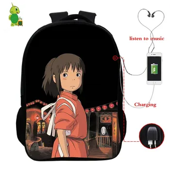 Ghibli Engageret Væk Ikke Ansigt Mand USB Charge Rygsæk skoletasker til Teenage-Dreng, Piger Multifunktionel Laptop Backpack Rejse Tasker