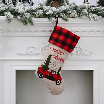 Jule Strømper Sok Glædelig juletræ Slik Gave Pose Hængende Pynt til Jul Indendørs Party Dekorationer