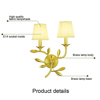 Luksus hotel family tree leaf gren gyldne væg lampe LED badeværelse, der bor seng messing kobber væglampe lys sconce LED