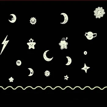 Lysende Tegnefilm Glød I Mørke Kat Mærkat Fluorescerende Fe Månen, Stjerner Mærkat Børne Værelse Dekoration I Hjemmet Indretning