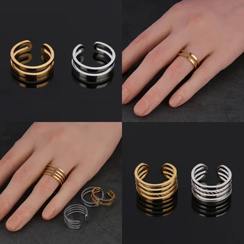 Euramerican Kvinders Ringe Guld Ring-Ringe, Rustfrit Stål Ringe Kvinder Åbne Ringe Til Kvinder Geometri Ring Statement Smykker Gaver