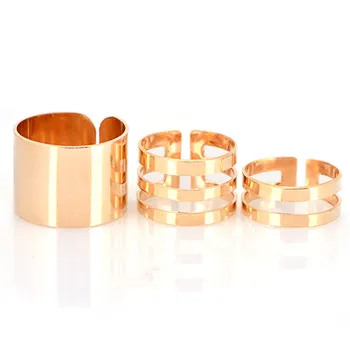 3pcs/masse Blå/Guld Tre-stykke Hule Geometriske Ring, Mode Trend Alle-match Smykker
