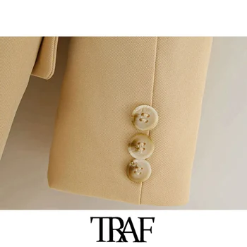 TRAF Kvinder Mode Enkelt Breasted Løstsiddende Blazer Vintage Pels Lange Ærmer, Lommer Kvindelige Overtøj Smarte Toppe