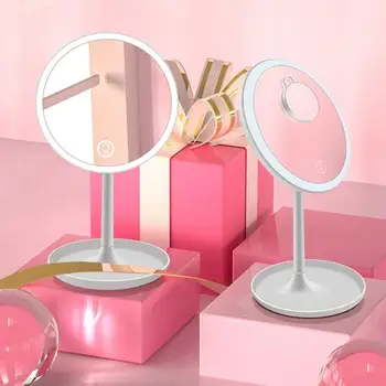 RUIMIO LED-Lampe Touch Skærm, 5X Forstørrelse Desktop Makeup Spejl Skønhed Makeup-Spejl Kosmetiske Hånd Spejl (Hvid)