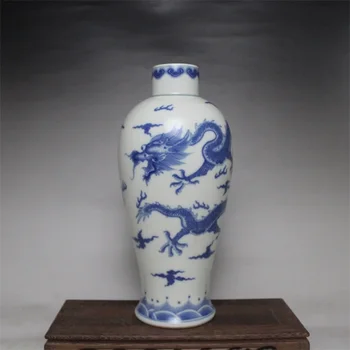 9 Antikke QingDynasty porcelæn vase,blå & hvid dragon flaske 6,Hånd-malet håndværk,Dekoration,Indsamling og Pynt