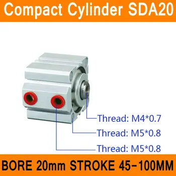 SDA20 Cylinder SDA Serie Boring 20mm Slagtilfælde 45-100 mm Compact Air Cylindre Dual Action Luft, Pneumatisk Cylinder Top Kvalitet