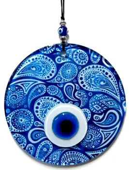 Blå Hvid Glas Evil Eye Perle, Håndlavede Glas Væg Ornament, Onde Øjne Souvenir -