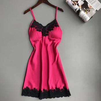 Kvindernes Påklædning Sleepshirts Sommeren V-Hals Lace Strappy Erotisk Homewear Nightgowns Nattøj Sexede Damer Kjoler Plus Size 4 Farver