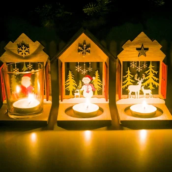 Jule-Træ-Santa Claus Elk Kabine Lysestage Ornament Stearinlys Hjem Desktop Indretning