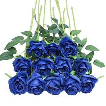 12Pcs Kunstige Roser Falske Blomster Enkelt Lang Stilk Blomster med Rosa Knopper Bryllup Dekoration Brude Buket Blomster