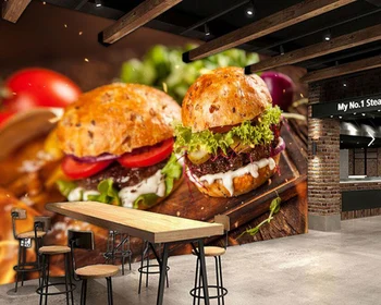 Hjemmelavet burger med salat og ost mad 3d tapet papel de parede,fast food shop køkken, restaurant, bar vægmaleri