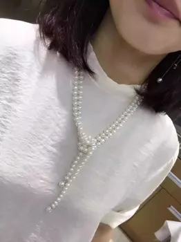 Hot sell 140cm lang hvid ferskvands perle halskæde sweater kæde række iført metoder mode smykker