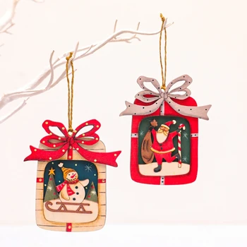 Træ-Hængende Juletræ Vedhæng Malet Santa Claus Snemand Gaveæske Ornament Nye År Xmas Party Hjem Dekorationer
