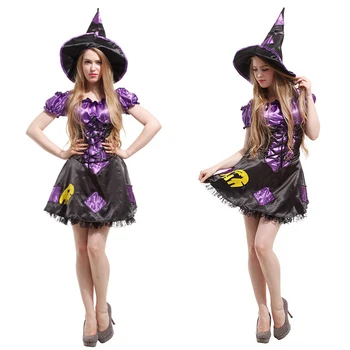 Gratis Forsendelse Cosplay Halloween Kostumer til Børn, Kvinder Heks Hat Kost Kostume Fancy Fantasia Spædbarn Heks for Voksne Kjole Op