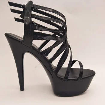 LAIJIANJINXIA Nye kvindelige sko mode sexet 15cm strappy højhælede sko platform åben tå 6 tommer rom-højhælede sandaler