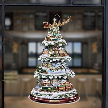 Juletræ Krystal Træ Roterende Skulptur Tog Dekorationer Indsætte Vindue Indsætte Klistermærker Julepynt Til Hjem Pvc