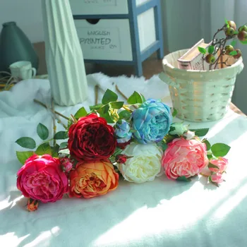 Kunstig Rose Buket Blomster Bryllup Dekorative Blomster Anlæg Fødselsdag Gave