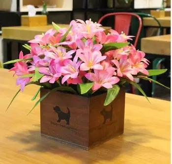 Træ-plast pot blomster flower pot simulering blomst bryllup dekoration udsøgt pynt på skrivebordet