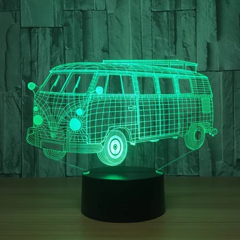 3d Visuel Illusion Camping Bus-LED-Lampe Gennemsigtig Nat Lys Led Lampa 7 Farve Skiftende Touch Tabel Værelses Lampe Hjem Indretning