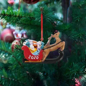 1stk Jul Slæde Ornamenter Harpiks Hjorte Sled Glædelig Indretning Xmas Tree År Slæde Hænge julepynt Navidad Nye G I6B1