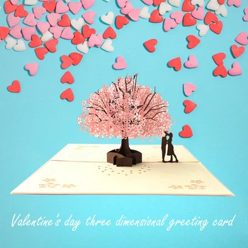 3D Pop op-Kort, Bryllup Cherry Tree Invitationer Kort Valentins Dag års Jubilæum Hilsen Håndlavede Kort Par Postkort Gaver
